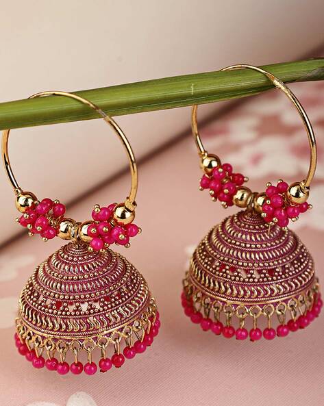 Pave Interlock Hoops-Hot Pink - KK Bloom Boutique