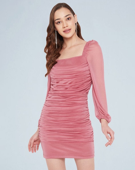 Pink square 2024 neck bodycon dress