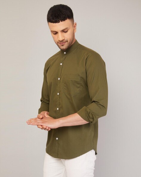 Mehndi Color Pure Cotton Lining Shirt For Men – Punekar Cotton