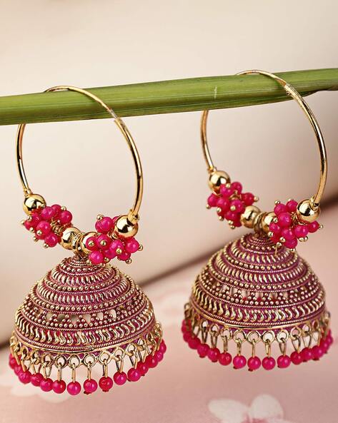 Buy Oomph Pink Meenakari Enamel  Kundan Large Floral Jhumki Online At Best  Price  Tata CLiQ