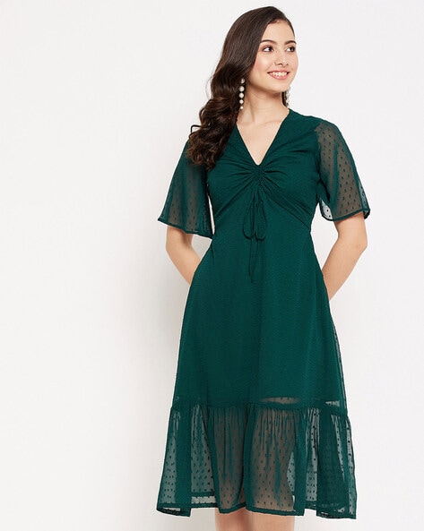 Buy WINERED V-Neck Georgette A-Line Dress | AJIO
