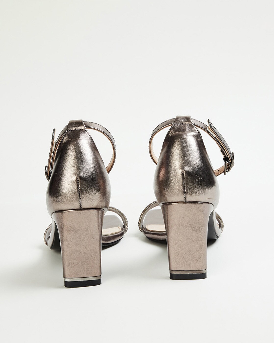 Carelinah Pewter Metallic Leather Block Heel Sandal