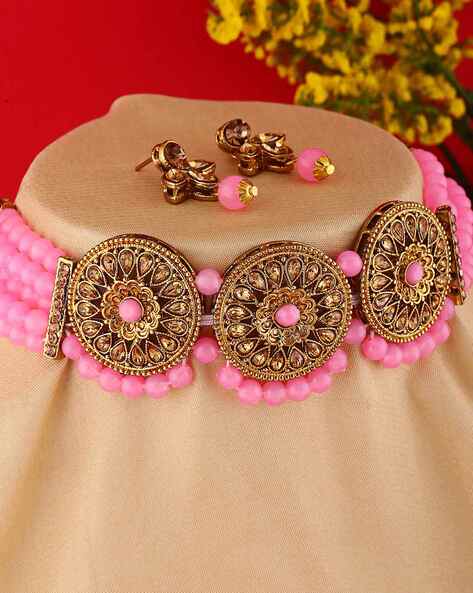 Ethnic Bollywood Style Design Victorian Pink Choker Necklace Indian Jewelry  Set | eBay