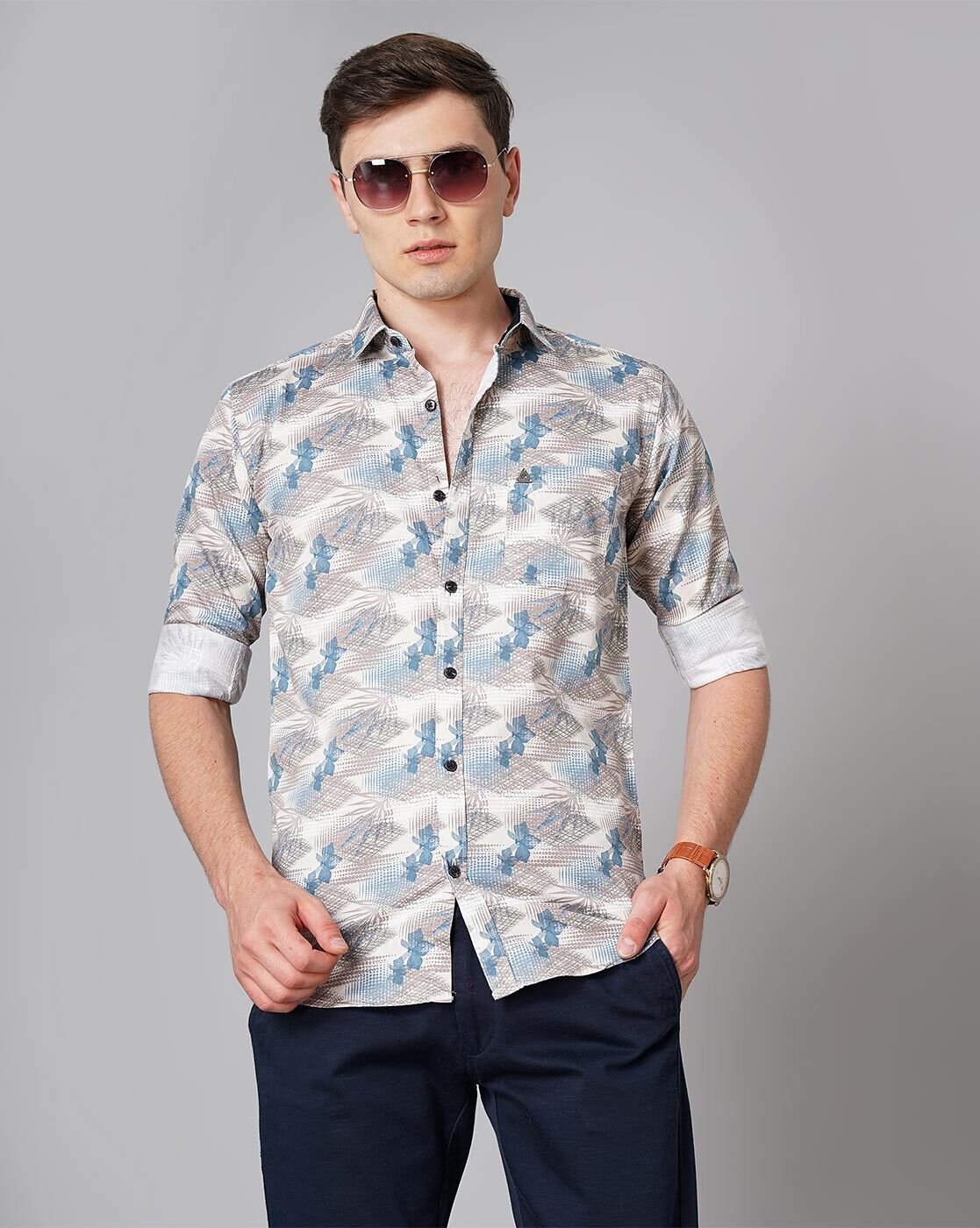 York Men's Long Sleeve Woven Floral Shirt - QUIETI