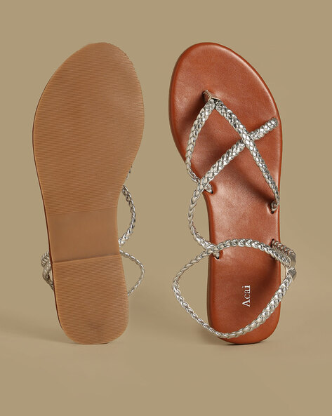 Buy Silver-Toned Flat Sandals for Women by Acai Online | Ajio.com