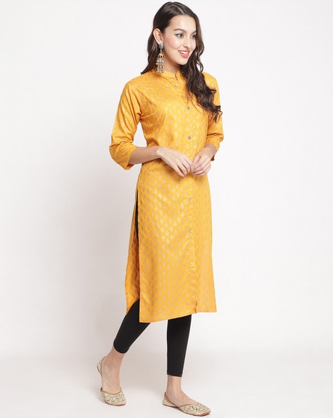 Buy Yellow Kurta- Chanderi (70% Cotton And 30% Silk) Ravina & Leggings Set  For Women by The White Tree Studio Online at Aza Fashions.