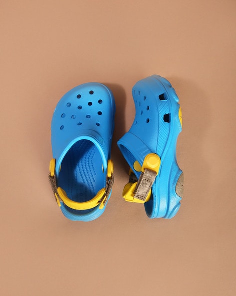 Blue and cheap yellow crocs