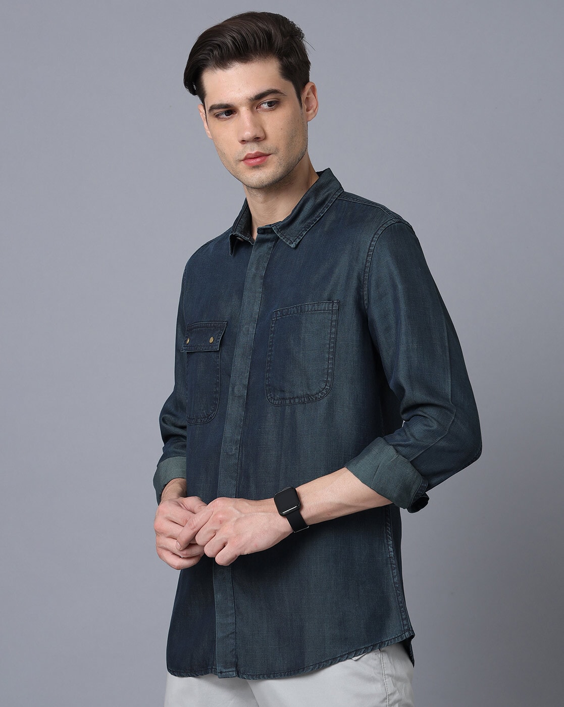 Buy Roadster Charcoal Grey Denim Washed Slim Fit Casual Shirt - Shirts for  Men 1164737 | Myntra