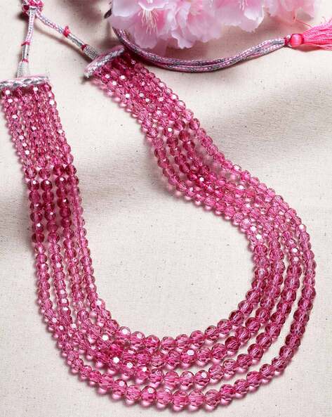Pastel Pink beads hanging designer necklace set for women-SANDY001NSB –  www.soosi.co.in