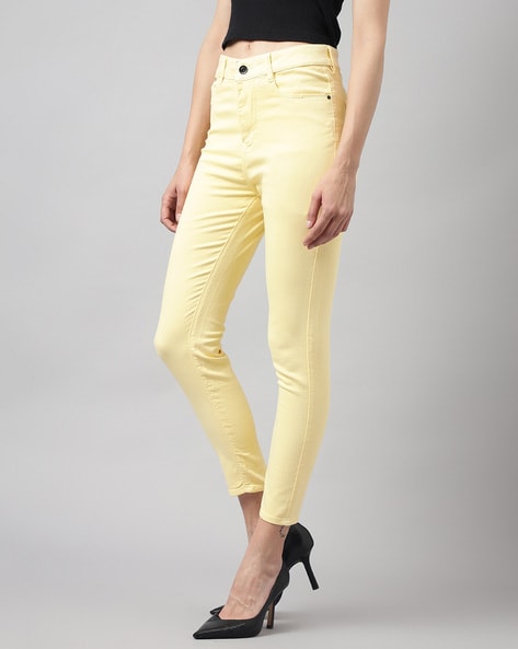 Yellow high clearance waisted jeans