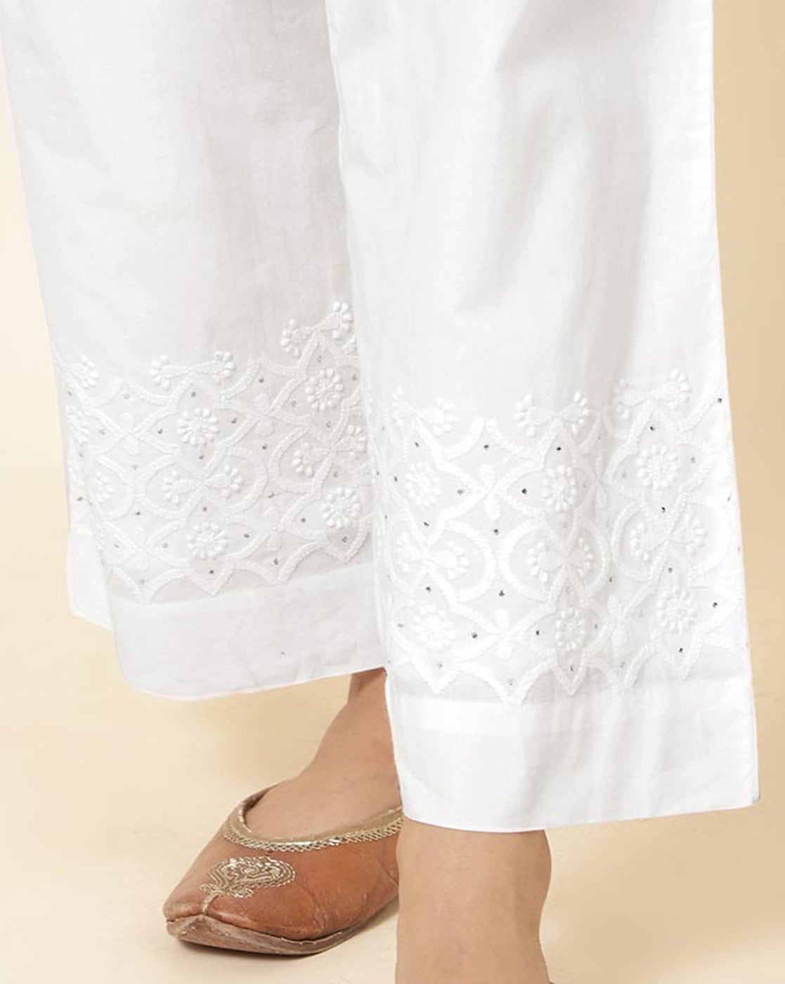 Buy White Cotton Hand Embellished Crochet Lace Work Iris Bordered Pant For  Women by Roze Online at Aza Fashions.