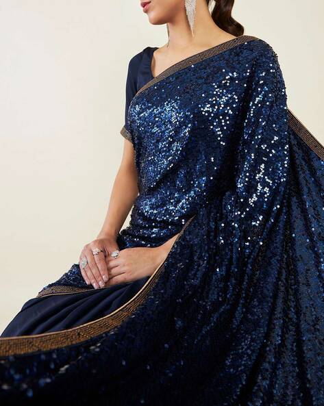 navy blue sequin saree velvet border trimming by the yard golden