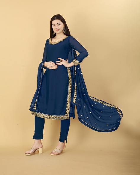 Blue Thread Embroidered Salwar Suit With Dupatta 4002SL03