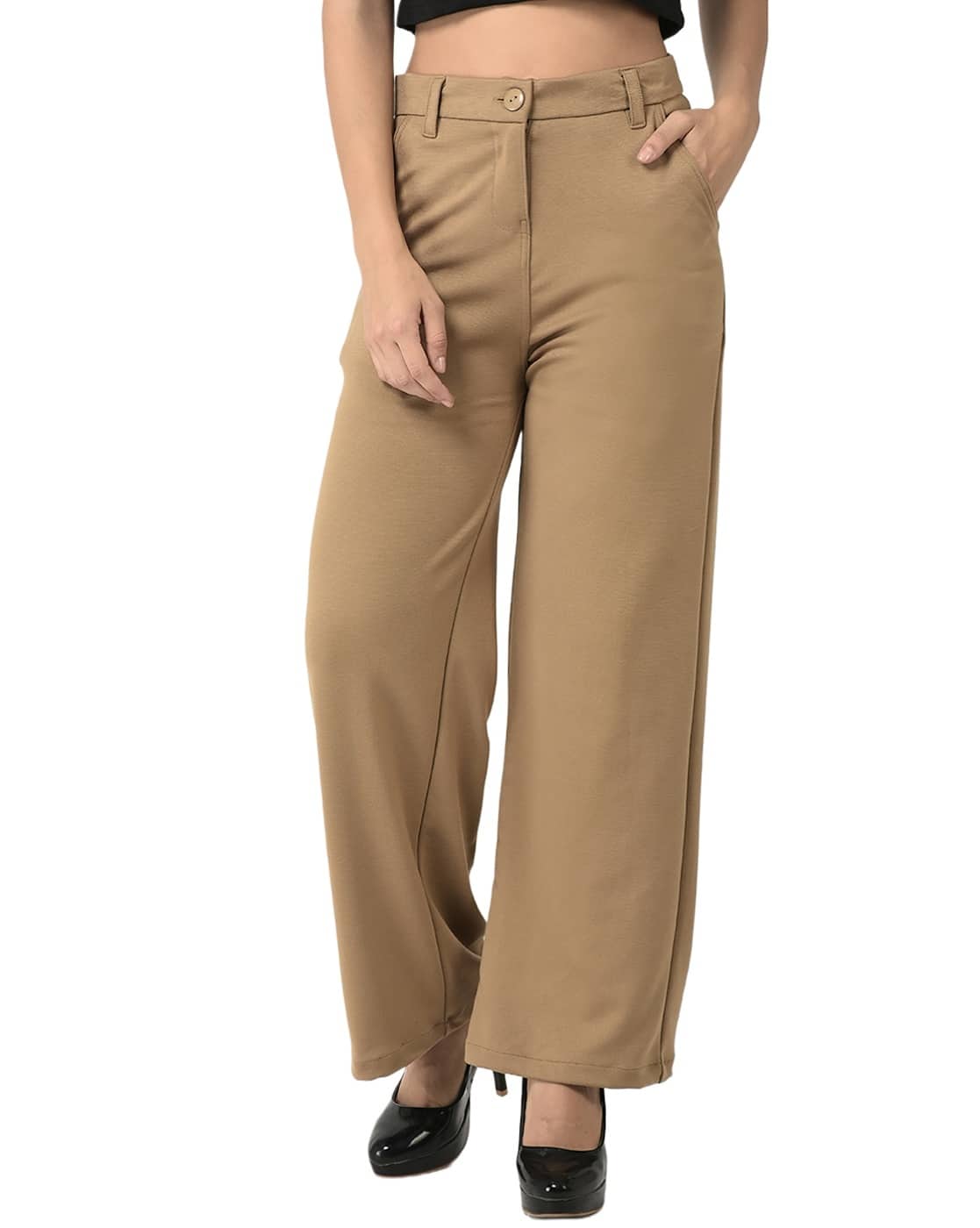Buy Khaki Trousers u0026 Pants for Women by FNOCKS Online | Ajio.com