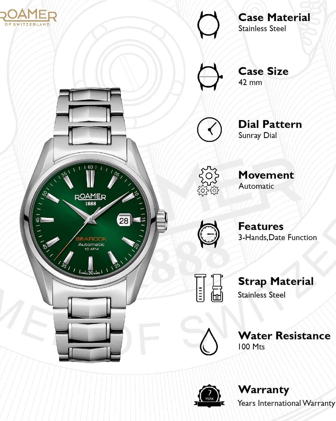 Mens Watches Roamer Searock Green Roamer Montalbano Men's Watch