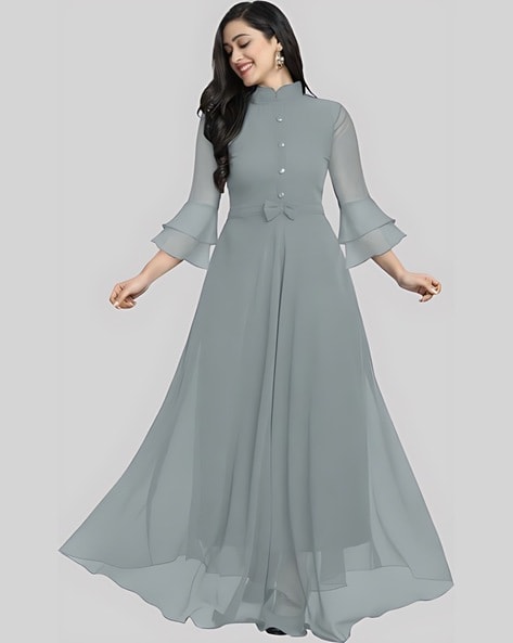 Flattering Sky Blue Color Ruffle Style Gown | TheIndianFab