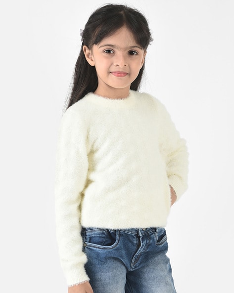 Girls white hot sale fluffy jumper