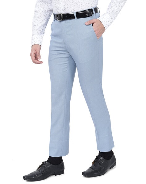 Formal Trouser: Check Men Blue Cotton Blend Formal Trouser at Cliths