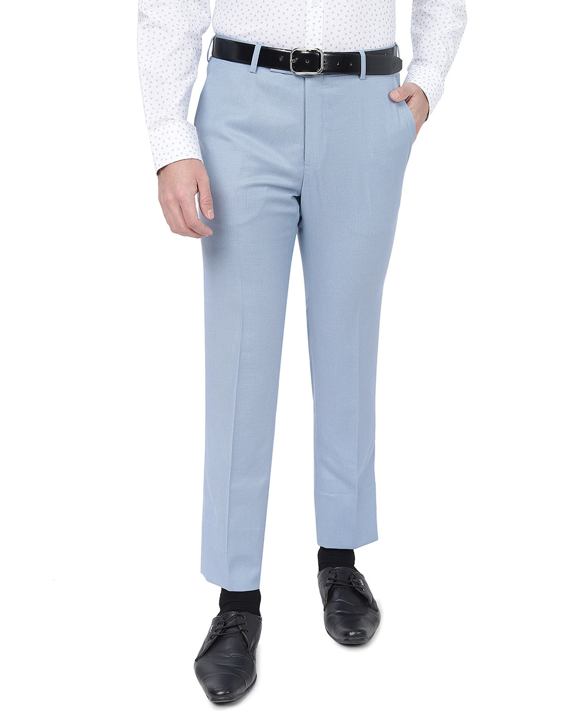 Buy Pale Blue Popcorn Textured Straight Fit Pant - Tistabene