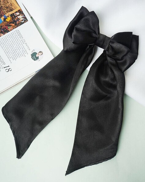 Buy Black Velvet Long Tail Hair Bow Velvet Hair Tie Bow Ribbon Online in  India 