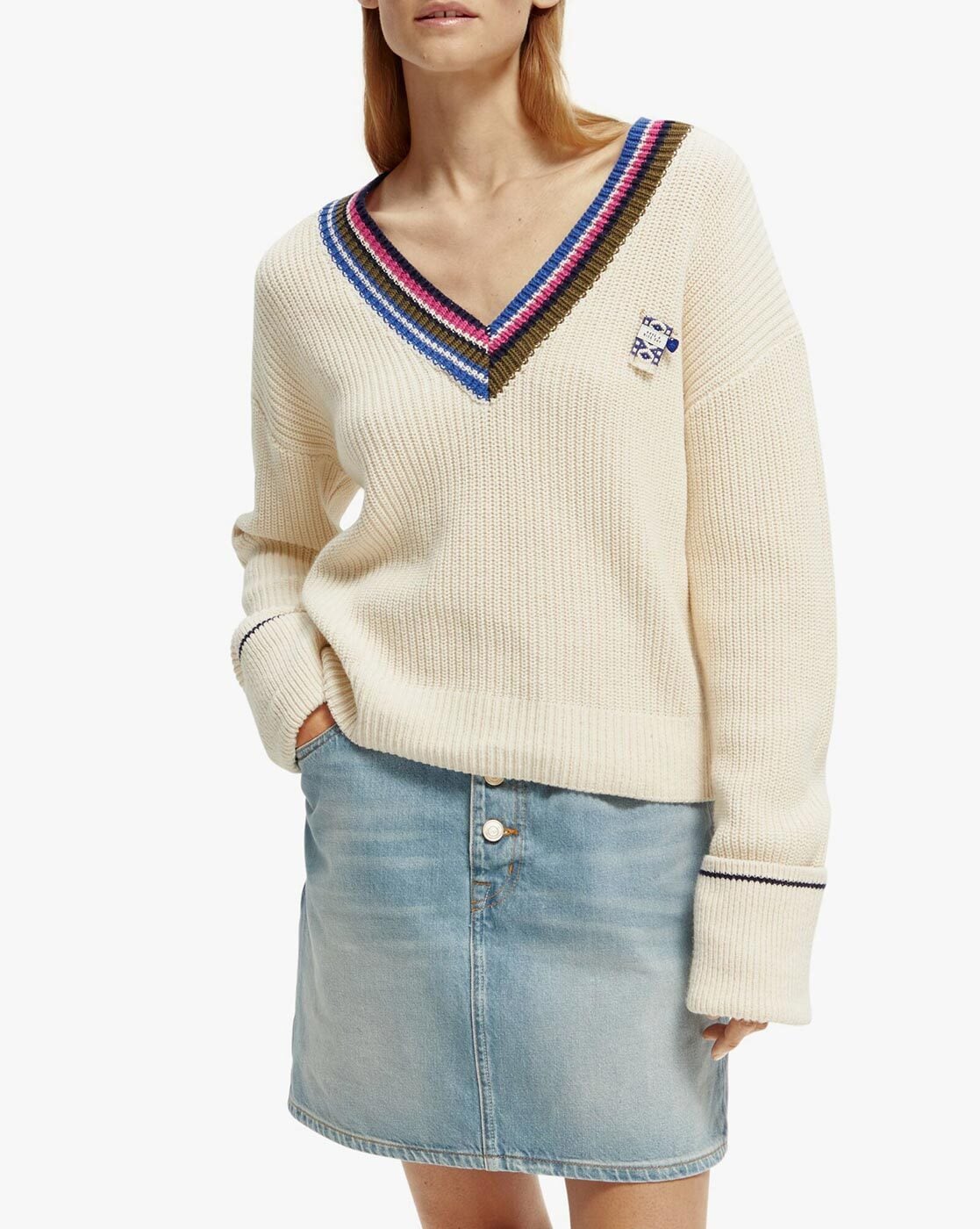 Pearly V-neck ultra-soft sweatshirt, Scotch & Soda