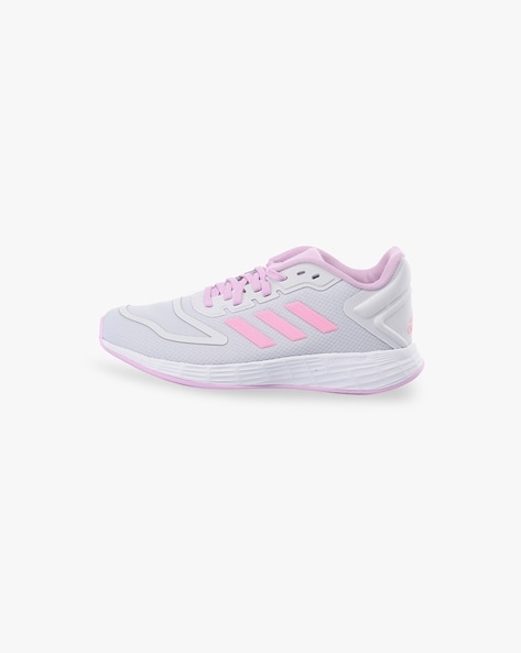 Grey adidas shop shoes with pink