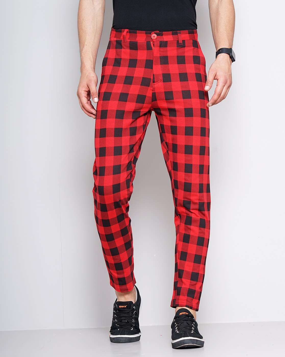 Flared trousers  RedChecked  Ladies  HM IN