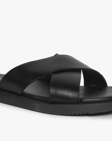 Criss cross hot sale leather slides