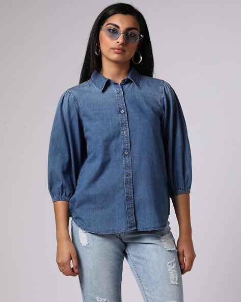Blue Color Ladies Jeans Top Online In Flex Cotton Fabric – Saree Suit