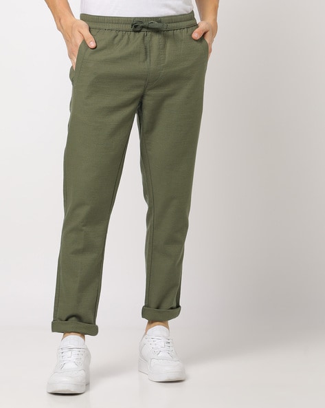 Slim Fit Pants with Elasticated Drawstring Waist