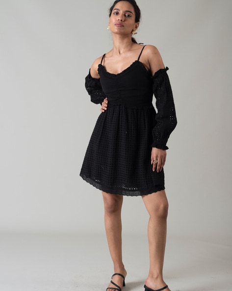 Cold shoulder fit shop and flare dress