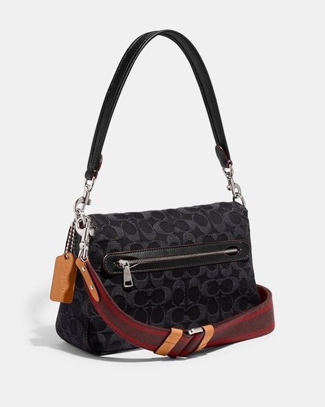 ❤️ Coach Signature Jacquard Denim B4/Oak Maple Shoulder Bag