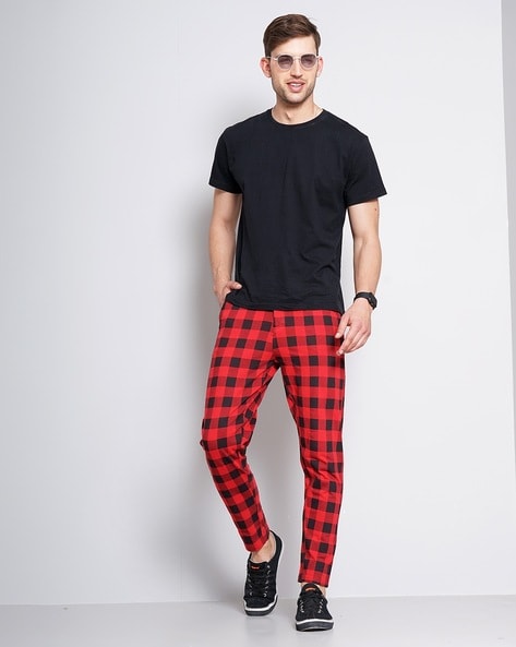 Wool Flannel Trousers - Red, Navy, Green & White Check (Red8) - Men's  Clothing, Traditional Natural shouldered clothing, preppy apparel