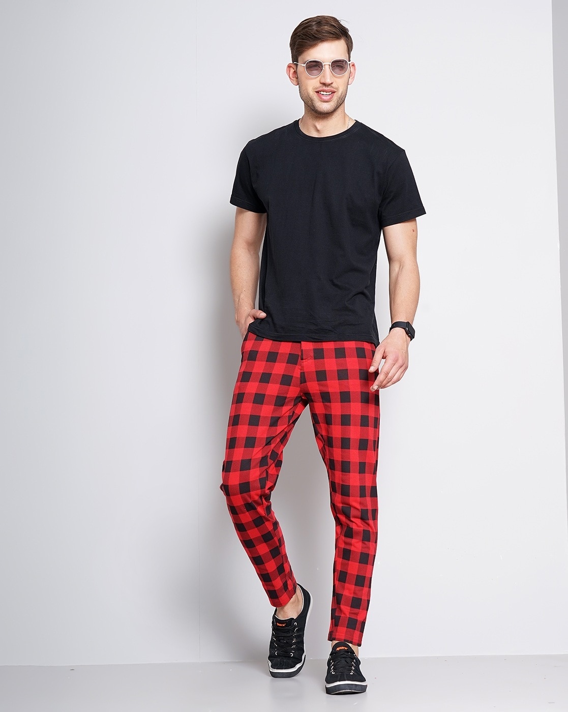 Twill trousers Skinny Fit  RedChecked  Men  HM IN
