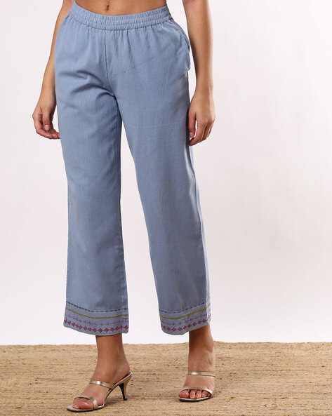 Women Pants with Embroidered Hems Price in India