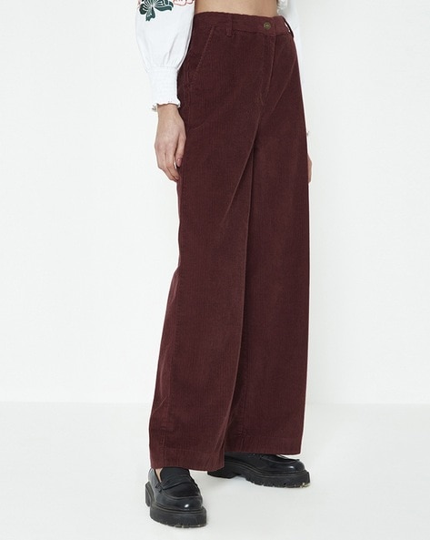 Khaki Drab Corduroy Trousers - Stancliffe Flat-Front in 8-Wale Cotton