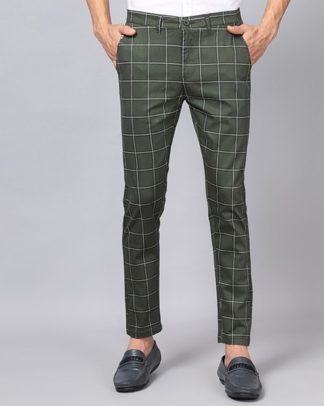 Metallic Gray ChecksPlaid Premium WoolBlend Pant For Men