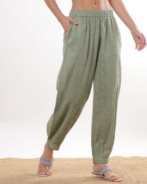 Women Cotton Afghani Pants with Lace Hem Price in India