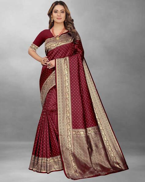 SGF11- Women's Kanjivaram Soft Lichi Silk Saree With Blouse Piece (Maroon  Gold) : Amazon.in: Fashion