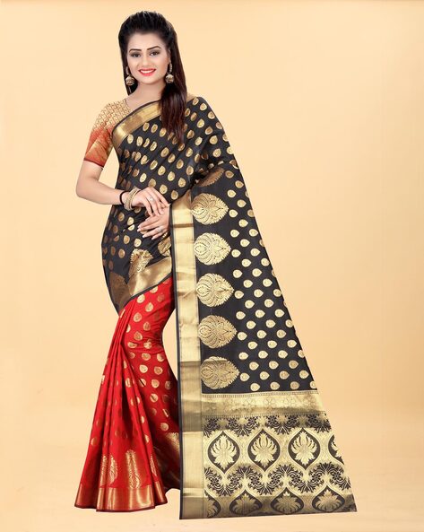 Buy Women's Kanjivaram Soft Lichi Silk Banarasi Sarees With Blouse Piece Black  red at Amazon.in