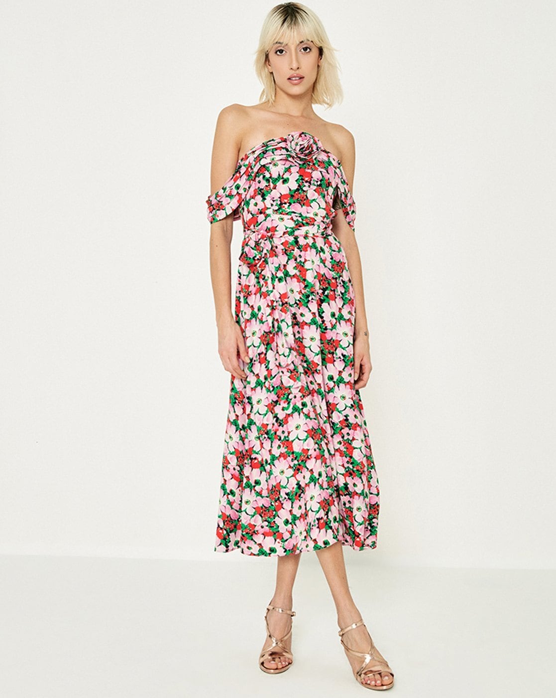 Warehouse daisy ruffle hot sale midi dress