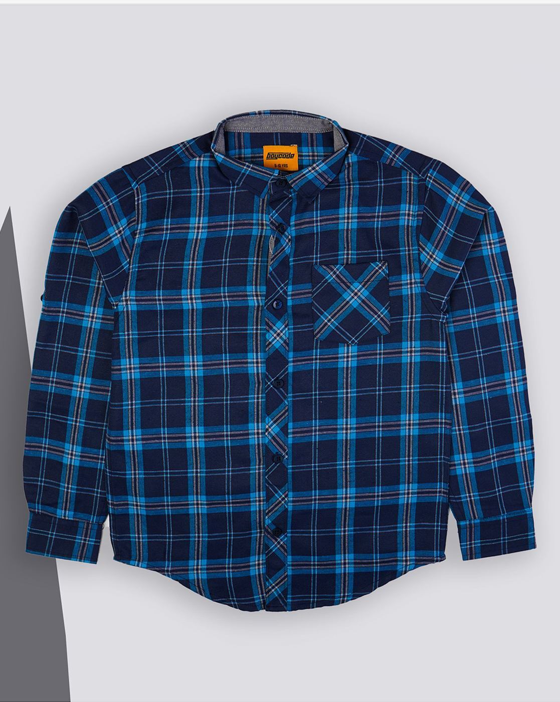 Juscubs Checked Shirt with Patch Pocket For Boys (Blue, 8-9Y)