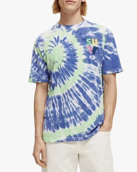 Tie Dye Crew-Neck T-Shirt with Embroidery