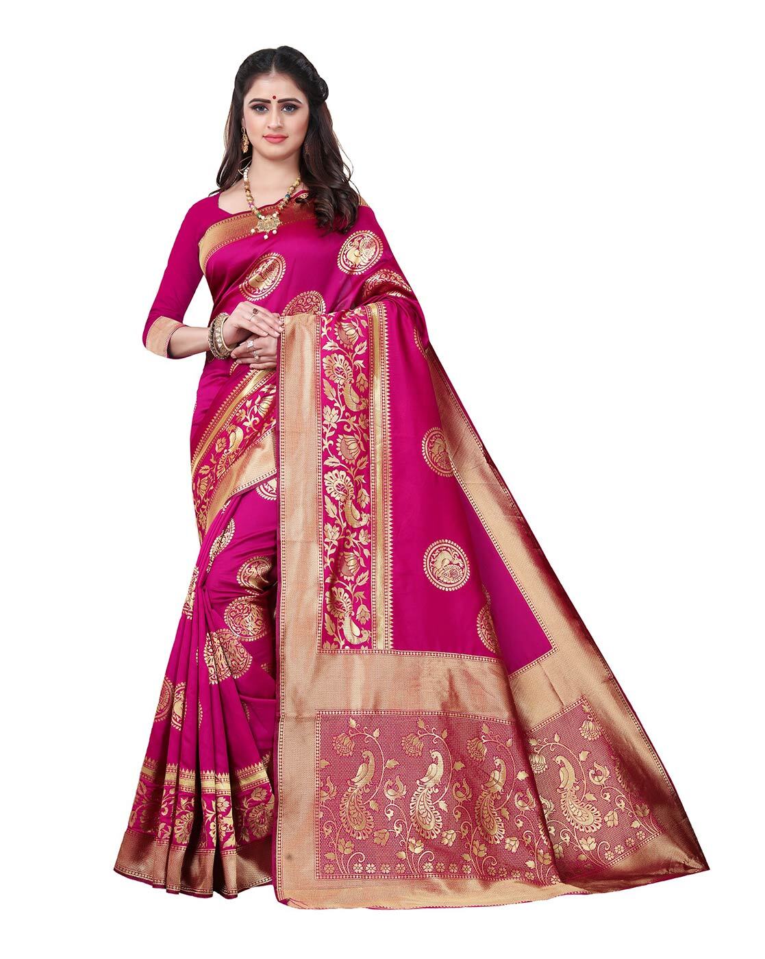 Buy Saree USA | Pink Embroidered Banarasi Silk Saree