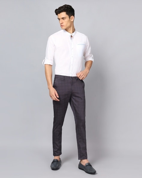 Buy Men Grey Textured Carrot Fit Formal Trousers Online - 652466 | Peter  England
