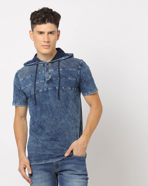 Lee Cooper Regular Fit Washed Hooded T-Shirt