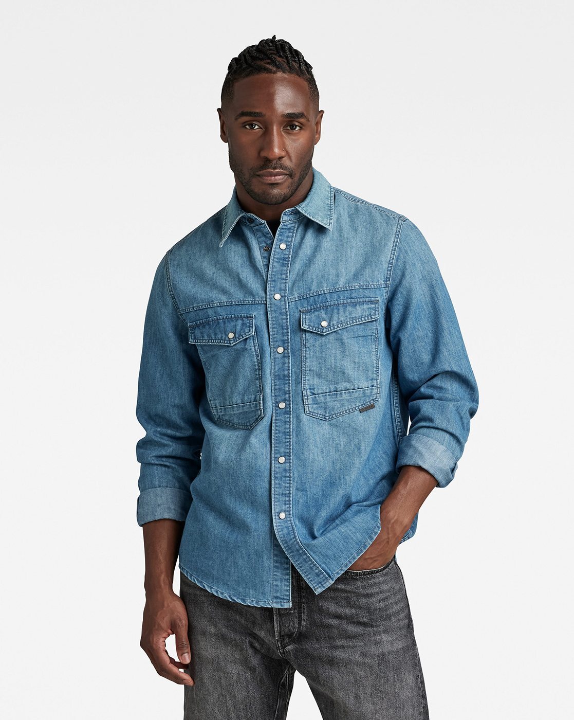 Buy Men's Patch Work Blue Denim Shirt Online | SNITCH
