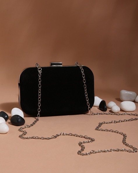 Black clutch with online silver chain