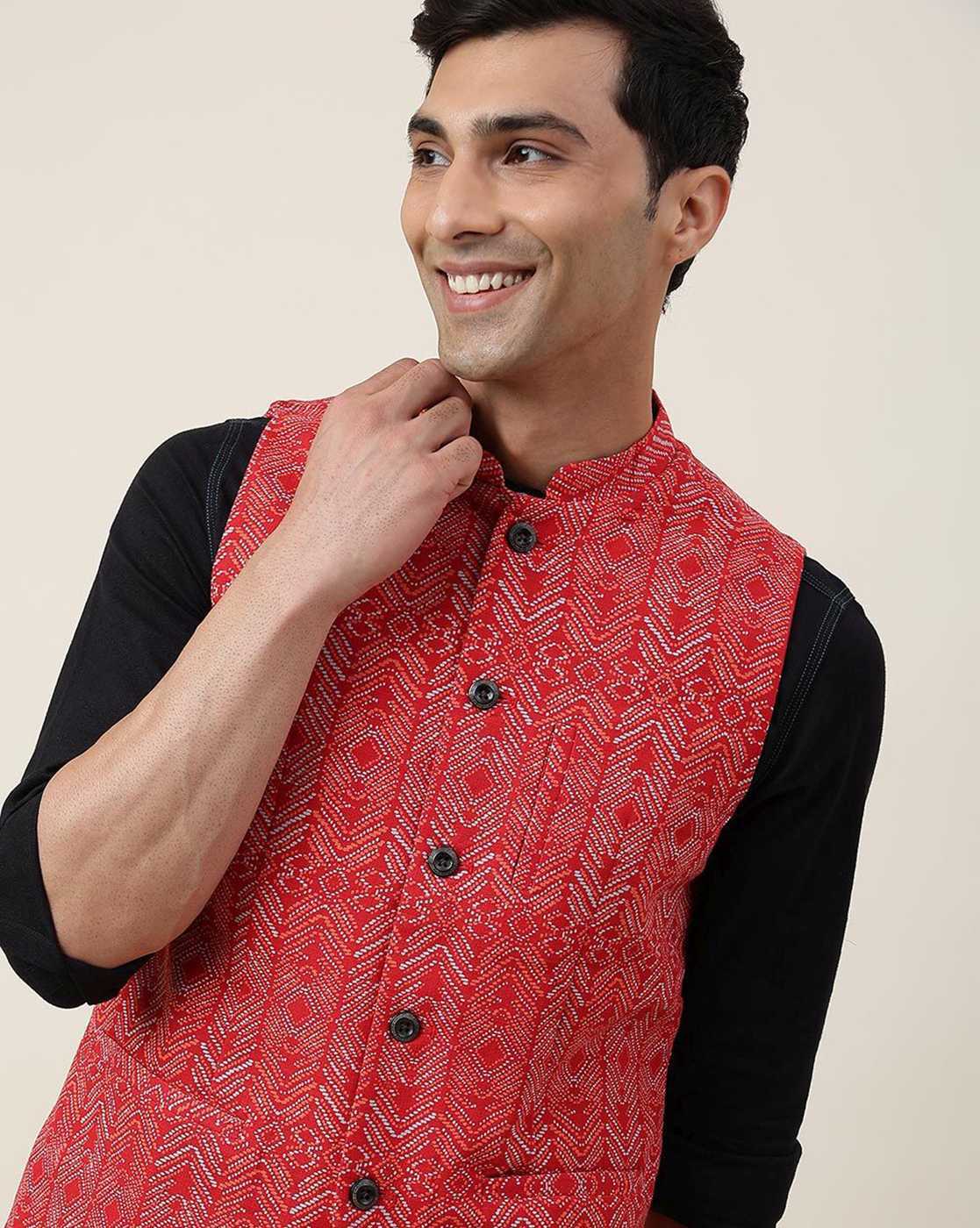 Buy Red Nehru Jacket Bamber Silk Patch Work Zari And Padma Kurta Set For  Boys by Rage Attire-Sweta Saria Online at Aza Fashions.