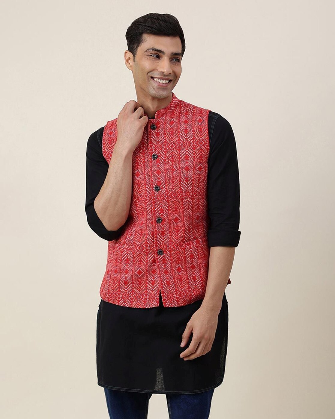 Buy Fabindia Blue Cotton Printed Nehru Jacket online